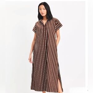 LOFT Striped Poplin Maxi Pocket Shirtdress, Size 8